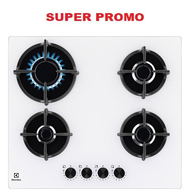 Piano Cottura ELECTROLUX a Gas 4 Fuochi 60 cm Colore Vetro Bianco cod: EGG64272W