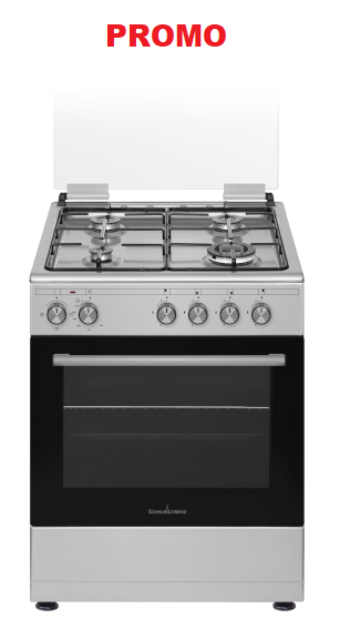 Cucina SCHAUB LORENZ 4 Fuochi a Gas Forno GAS GRILL ELETTRICO Classe A Dimensioni 60 x 60 cm Colore Inox cod: SS461GVEX
