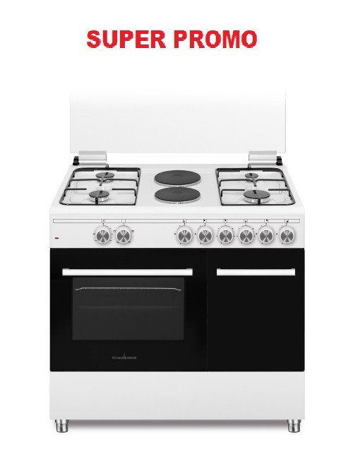 Cucina SCHAUB LORENZ 4 Fuochi Gas/2 piastre elet. Forno elettrico Classe A Dimensioni 90 x 60 cm Colore Bianco cod: SS492EW