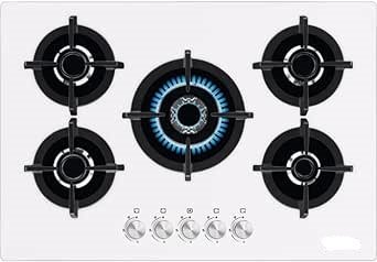 Piano cottura STAYLUX da Incasso a Gas 5 fuochi 75 cm colore Vetro bianco/ghisa Cod: C7-50BTF-BIANCO/GHISA